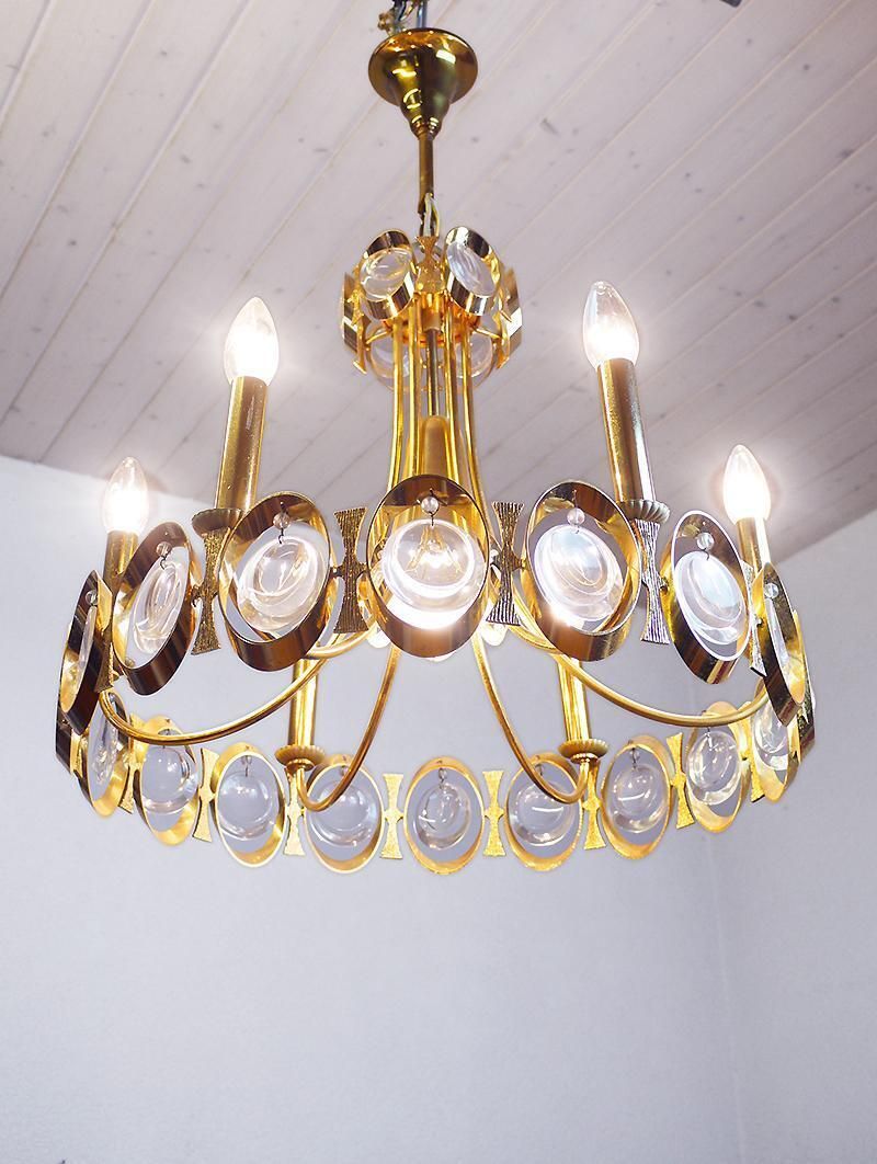 Lobmeyr Chandelier Crystal Glass & Gilt Brass, Austria, Vienna, 1960s photo for sale