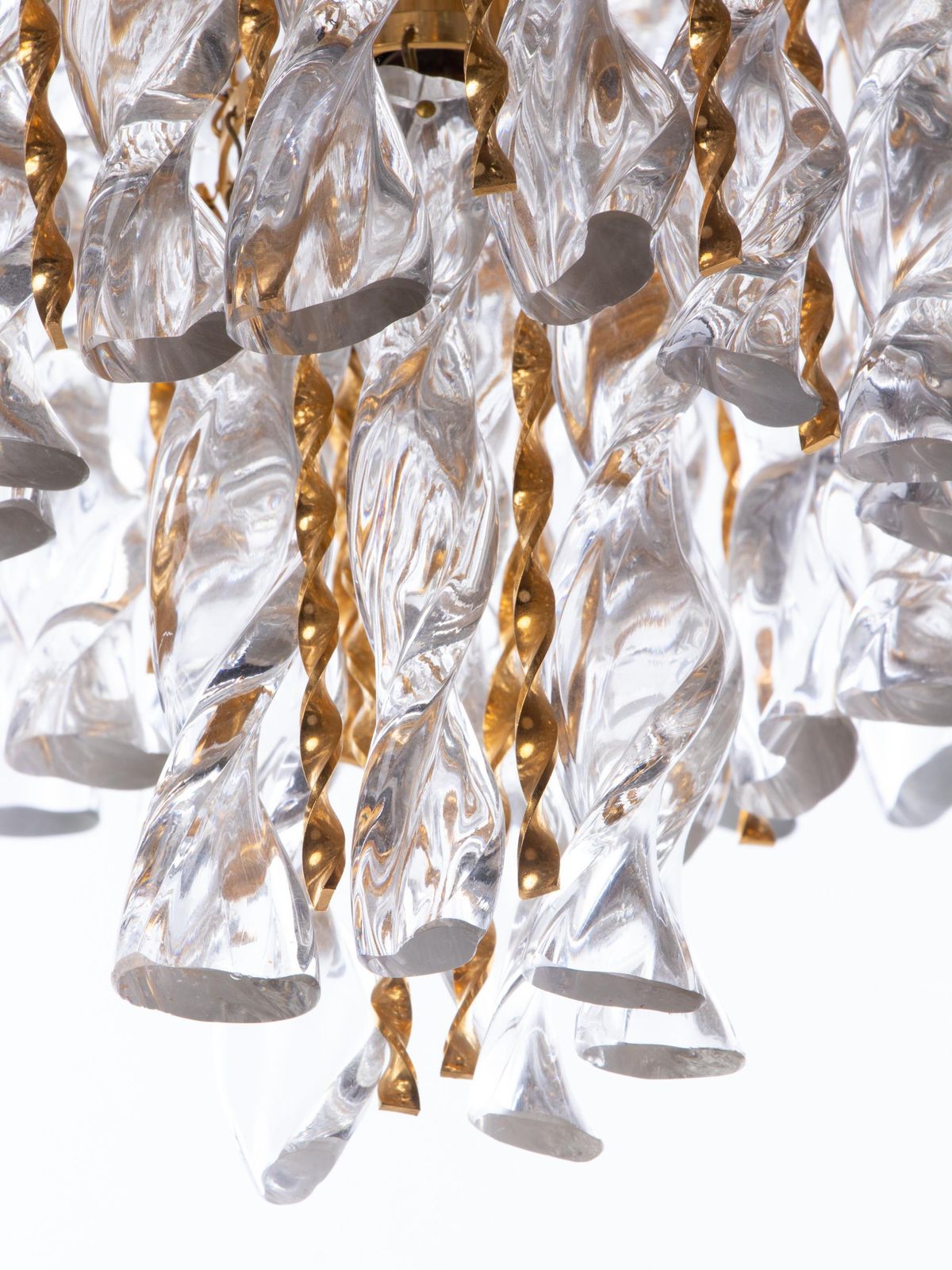 1960 Germany Palwa Tendril Ribbon Chandelier Crystal Glass & Gilt Brass photo vinterior