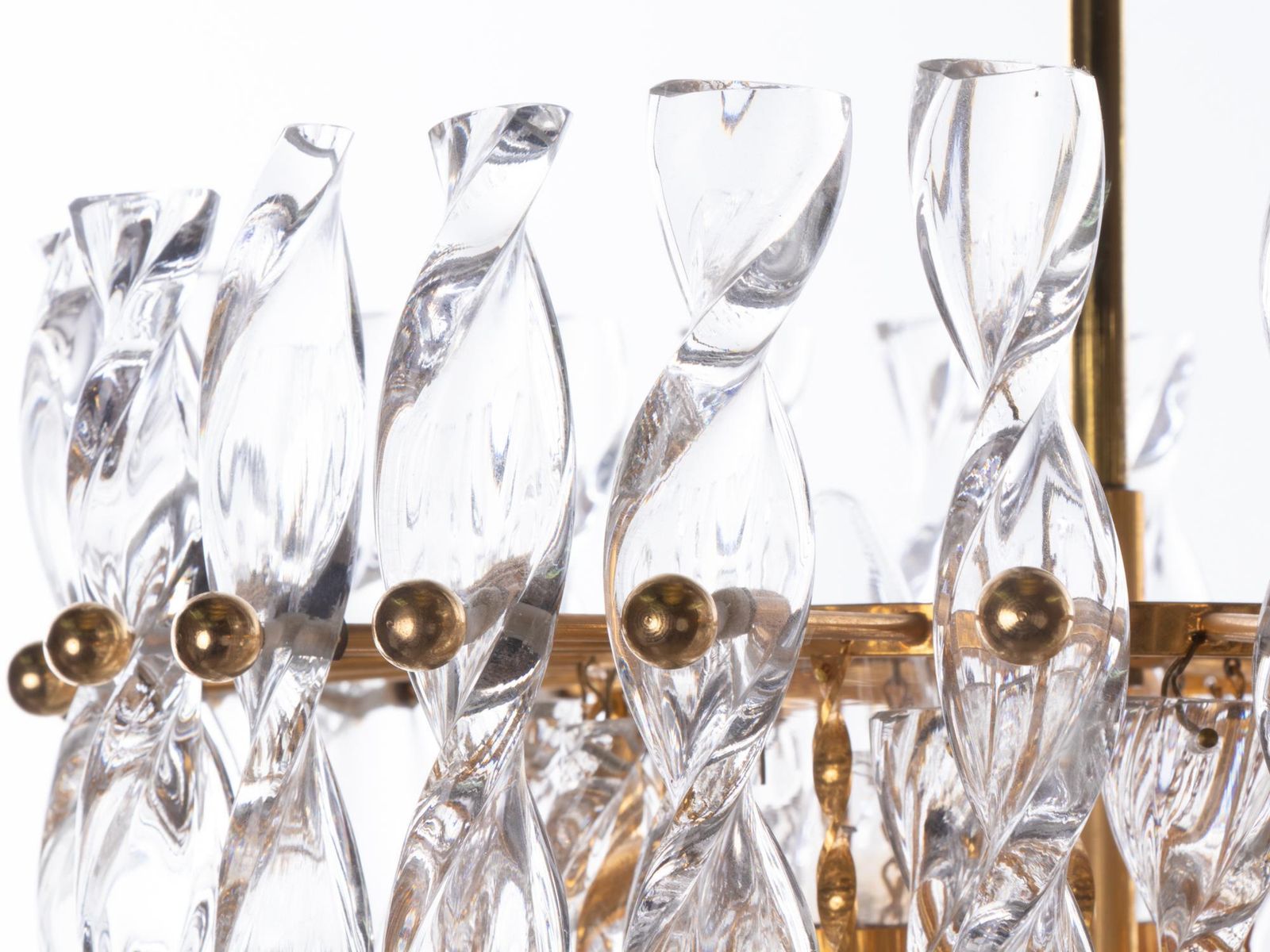 photo furniture 1960 Germany Palwa Tendril Ribbon Chandelier Crystal Glass & Gilt Brass