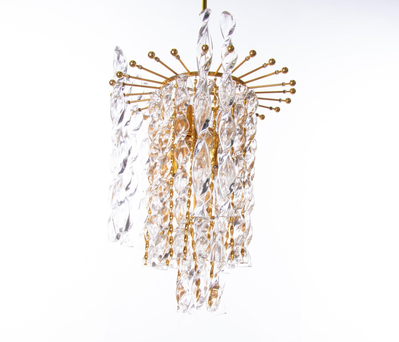photo buy 1960 Germany Palwa Tendril Ribbon Chandelier Crystal Glass & Gilt Brass