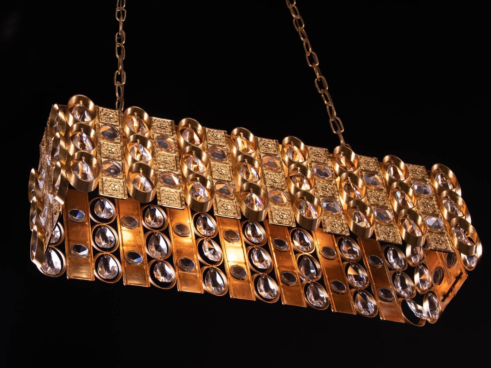 1960 Germany Palwa Chandelier Crystal & Gilt Brass By Christoph Palme photo vintage
