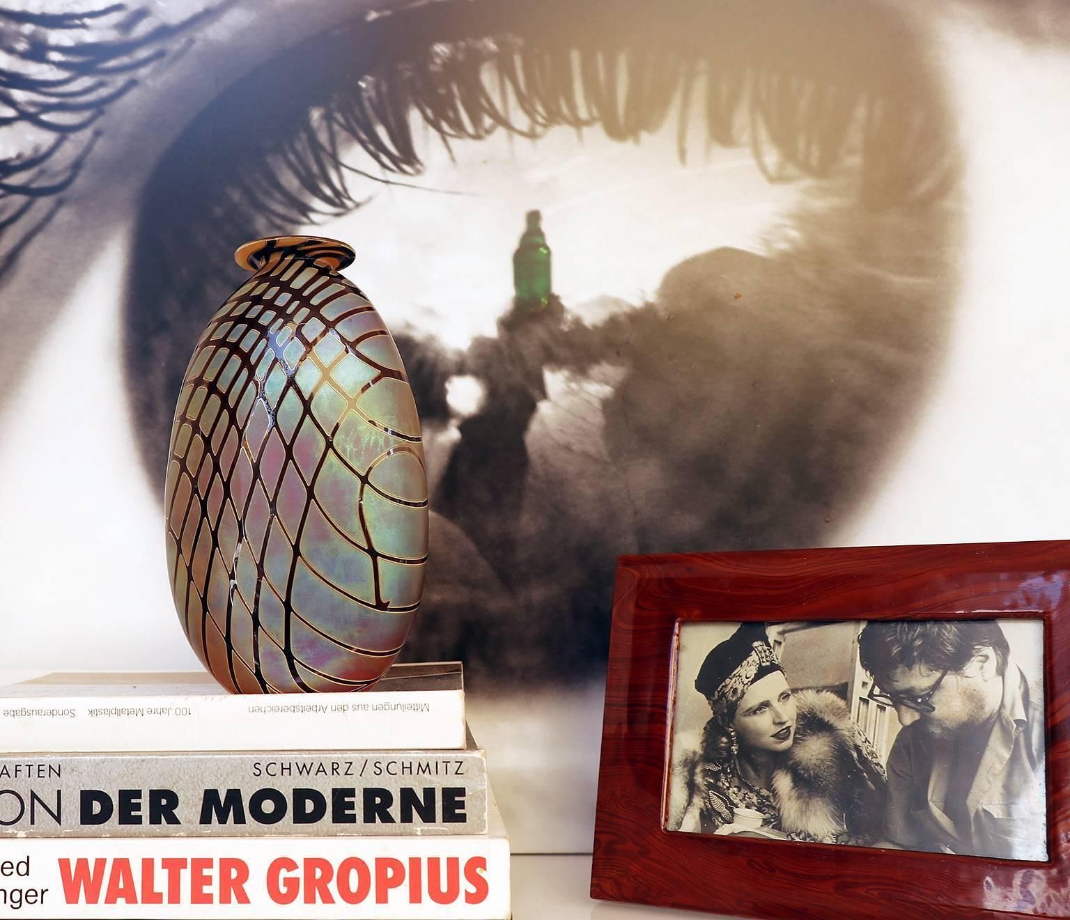 Iridescent Oval Art Glass Vase With Lip By Craig Zweifel, 2003, Signed photo furniture