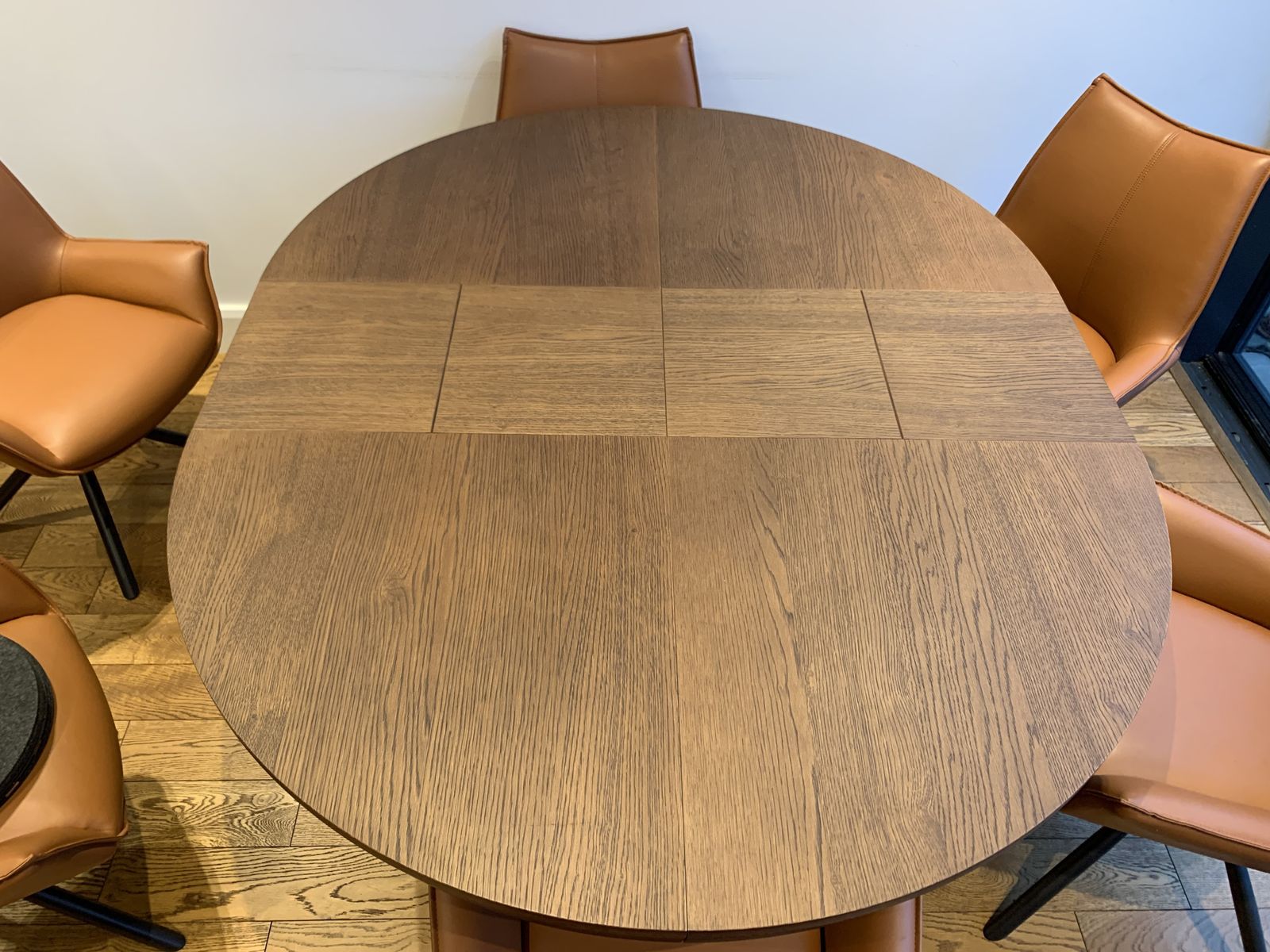 Furl   Big Round Extending Table   4 10 Seater   Tobacco Oak photo for sale