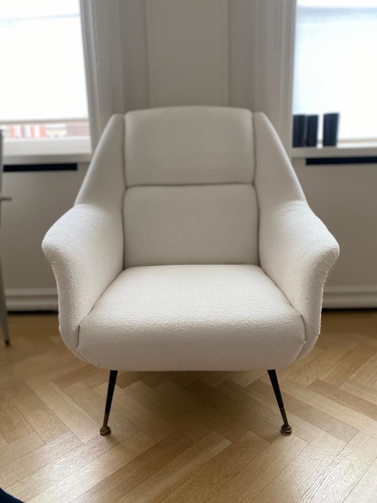 Vintage Pair Italian Armchairs Cream Boucle