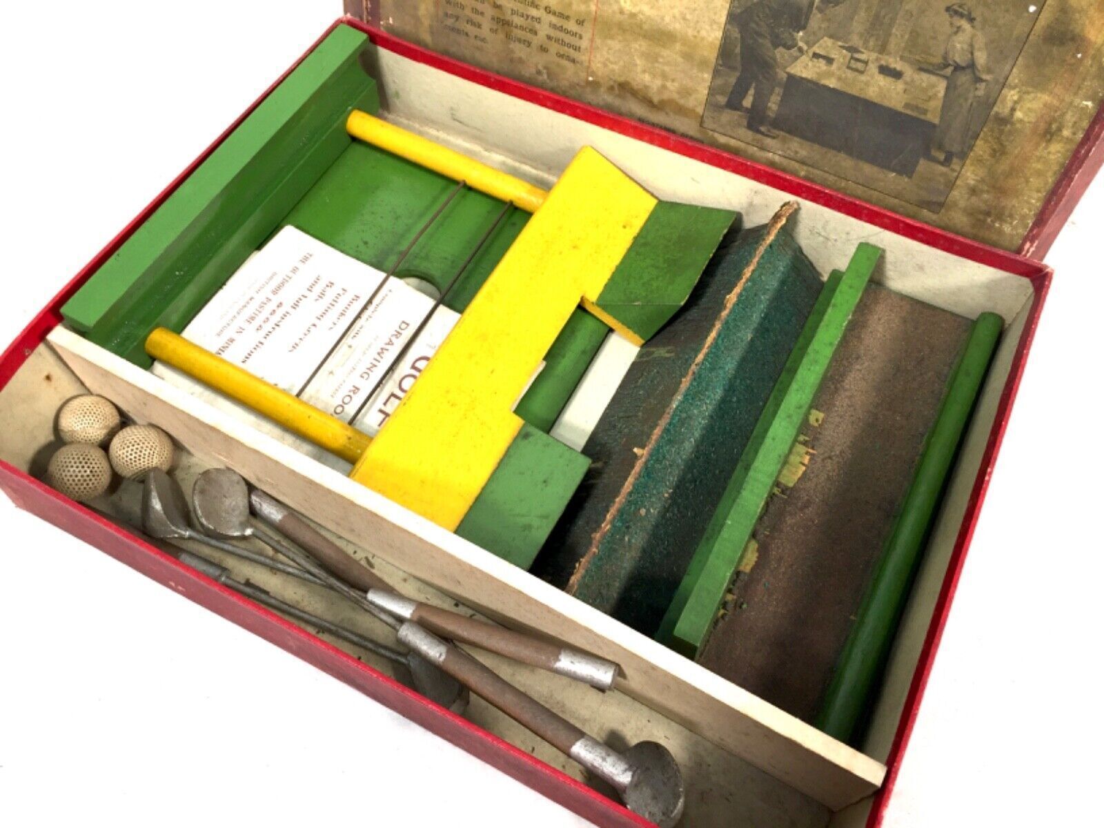 Antique 1910s Tabletop Midget Golf Parlour Game By Royal Letters Boxed / Rare photo vinterior