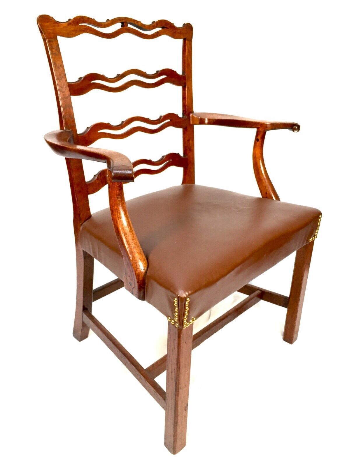 Antique 1920s Solid Oak Office Desk Chair Library High Quality Upholstered Seat. photo for sale