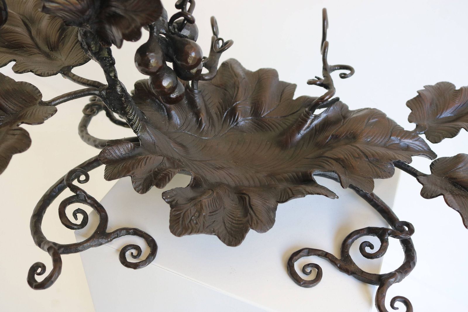 Antique Wine Theme Desk Top Pen Ink Stand Wrought Iron Bunch Of Grapes Leaves Arts & Crafts Inkwell Blacksmith Hand Crafted Jewelry Display photo 741.0