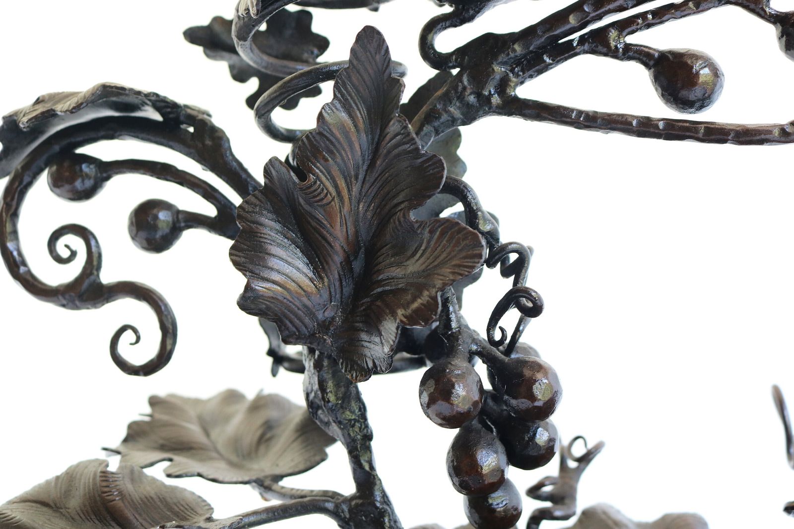 Antique Wine Theme Desk Top Pen Ink Stand Wrought Iron Bunch Of Grapes Leaves Arts & Crafts Inkwell Blacksmith Hand Crafted Jewelry Display photo buy