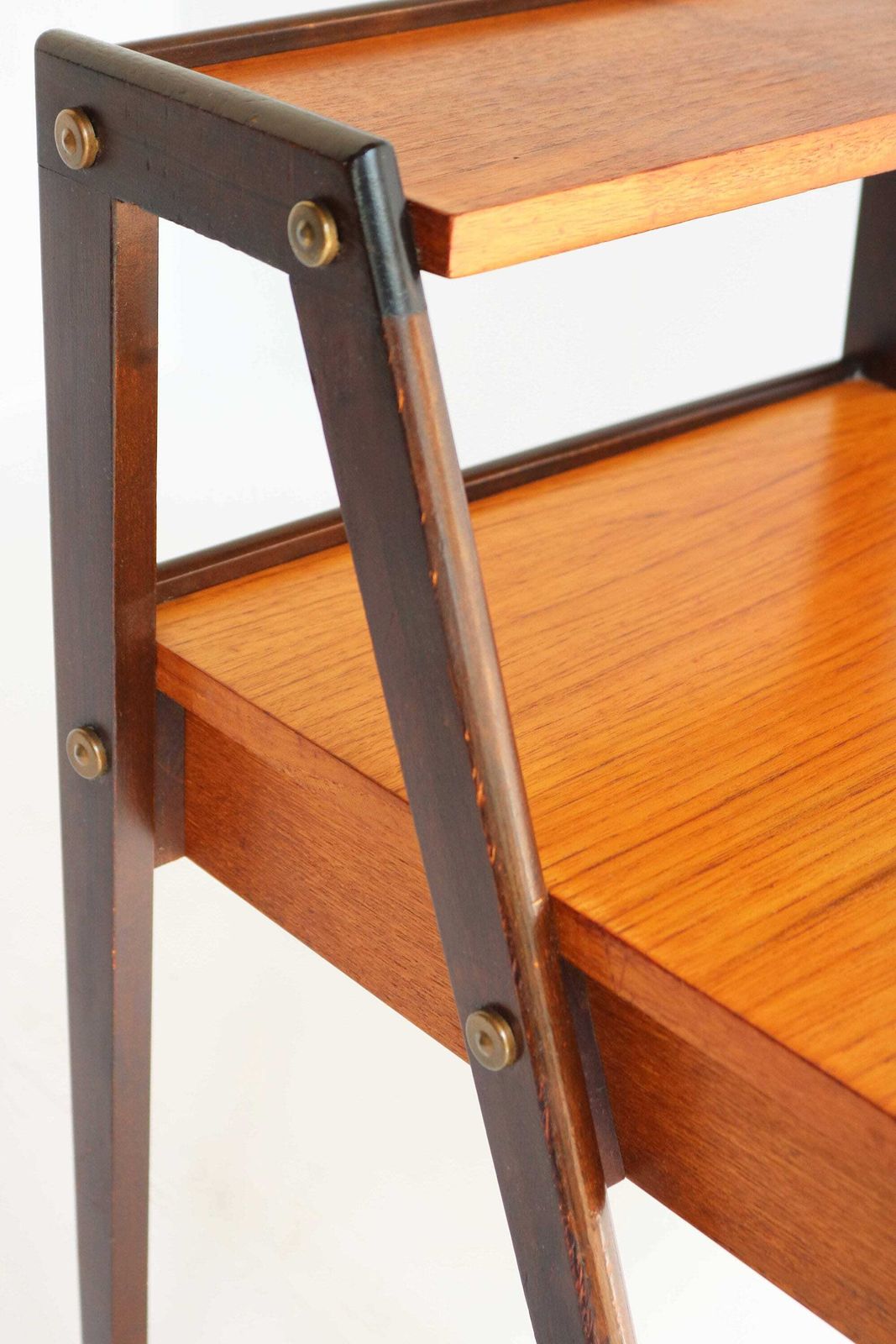 Danish Modern Teak Nightstand Mid Century End Table Compass Legs Bedside Table Two Tiers Drawer Side Table Bedside Cabinet photo furniture