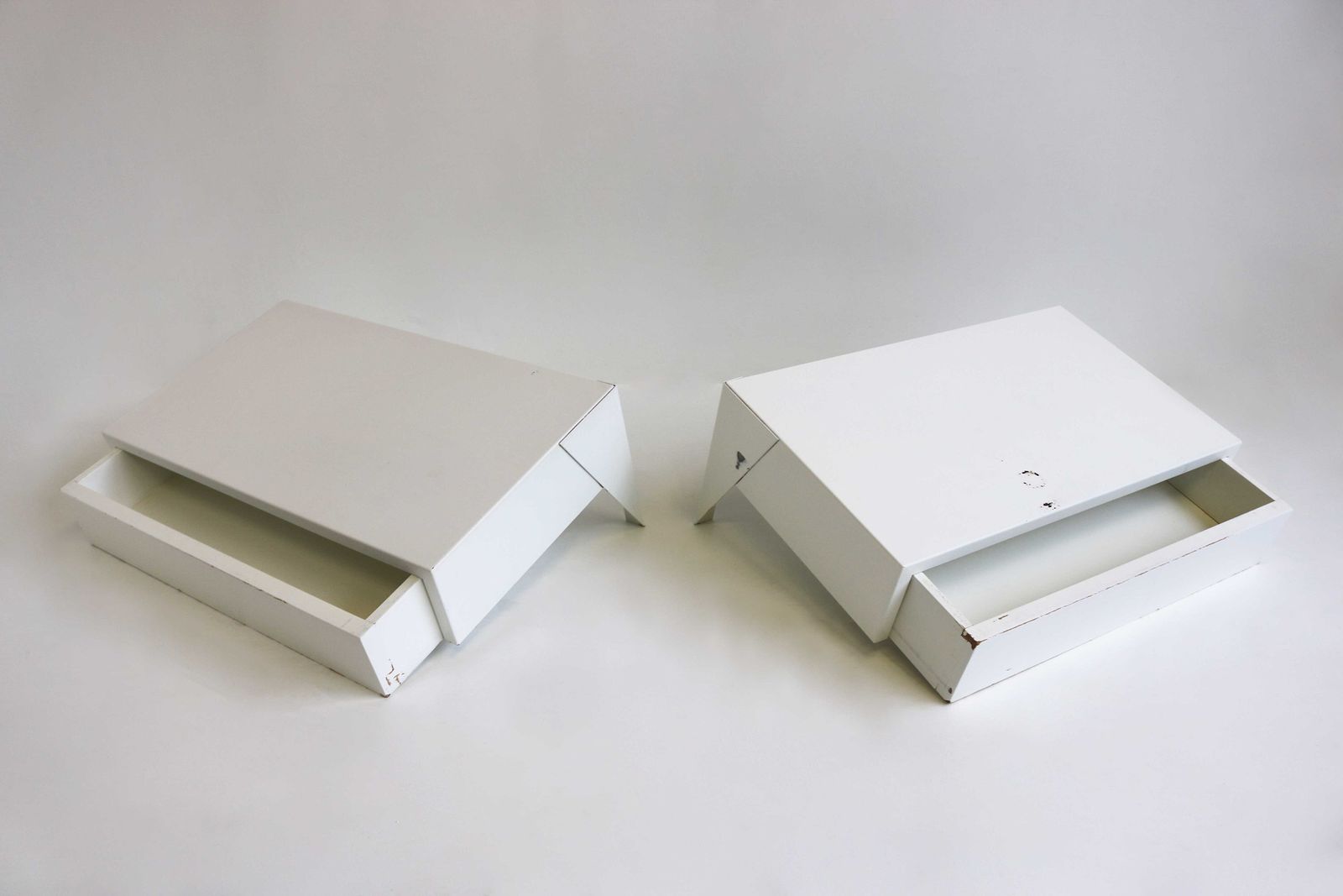 Couple Of Vintage White Wall Night Stands Model Dd01 By Martin Visser For 'T Spectrum, 1950s Pair Drawer Units Mid Century Floating Cabinets photo Furniture