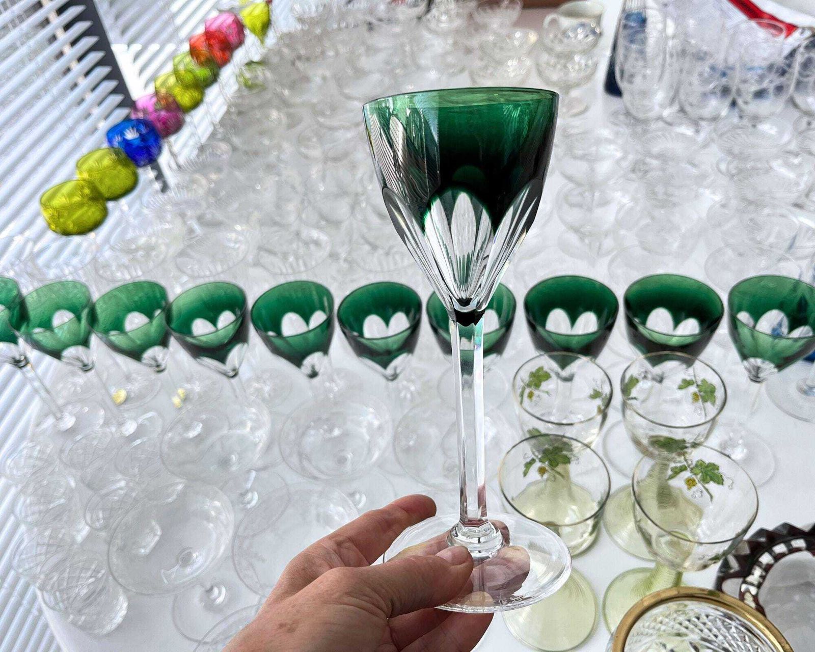 Val Saint Lambert Crystal | 12 Stuks | Smaragdgroene Wijnglazen photo vinterior