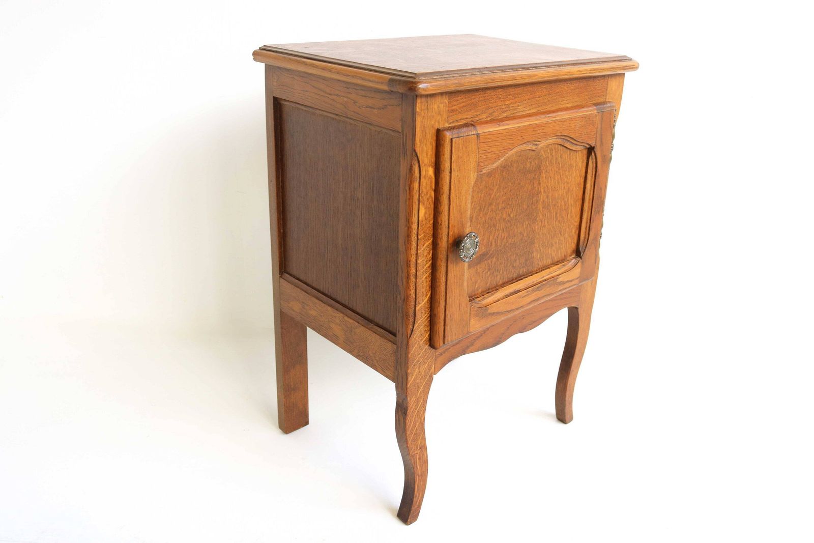 Wooden Mid Century French Louis XV Style Door Bent Legs Farmer Style Nightstand Bedside Table End Table Country Side Table 1960 photo for sale