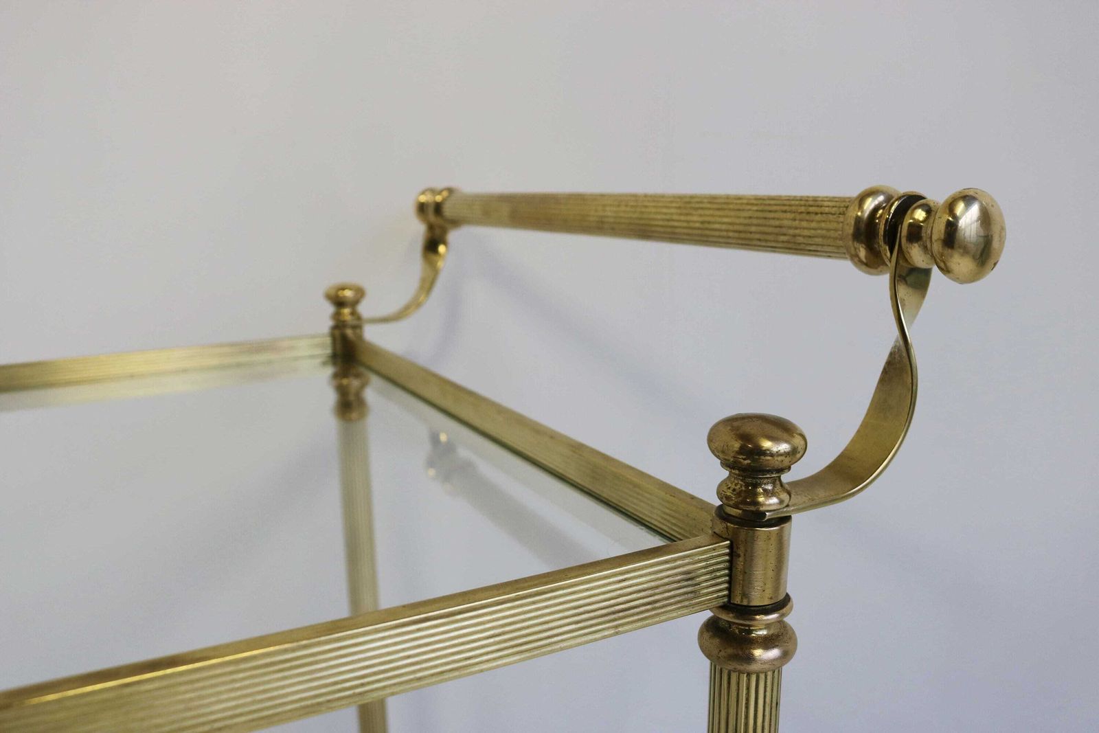Mid Century Bar Cart Brass Serving Trolley Cocktail Entertainment Beverages Tea Cart Clear Glass Hollywood Regency 1960s photo furniture