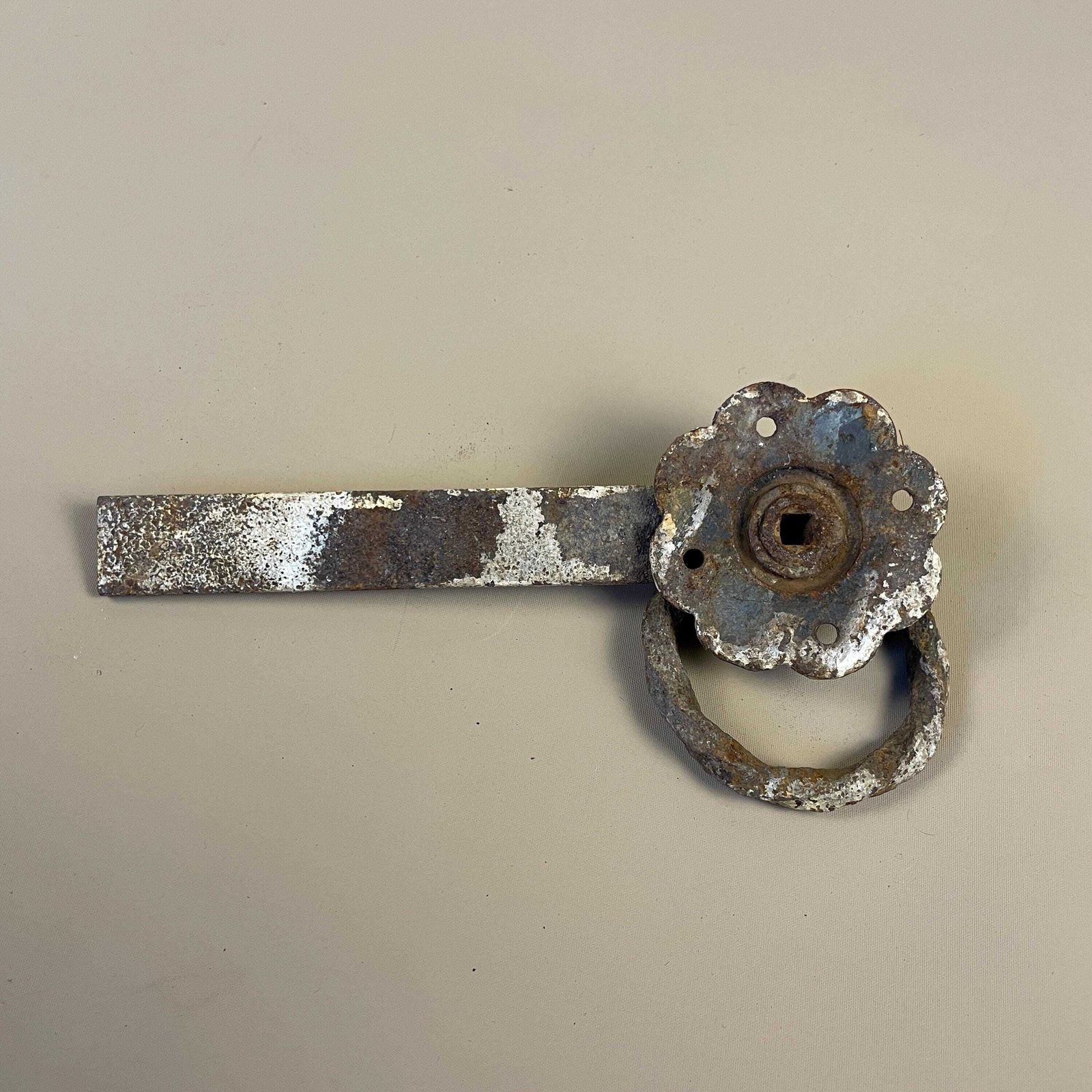 Antique Garden Door Lock Gate Latch Door Catch Metal Floral Shape Base Very Old Outdoor Shed Latch photo vinterior