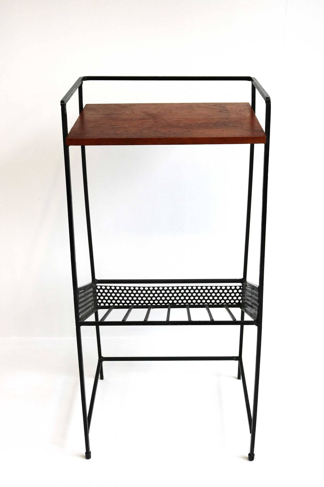 High Midcentury Modern Minimalistic Teak Black Iron Magazine Rack/Table Newspaper Stand Side Table 1960 Design Authentic photo for sale