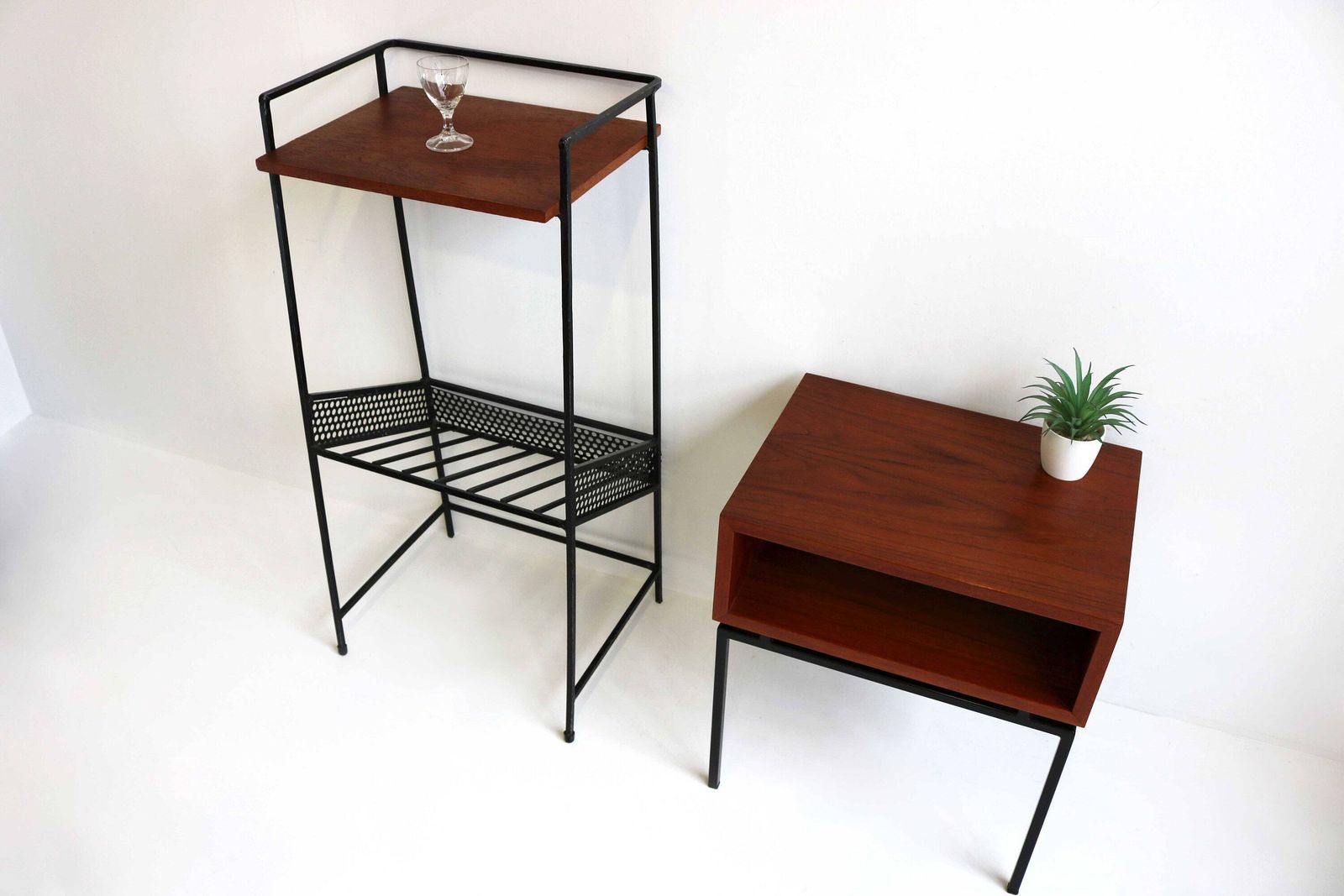 photo for sale High Midcentury Modern Minimalistic Teak Black Iron Magazine Rack/Table Newspaper Stand Side Table 1960 Design Authentic