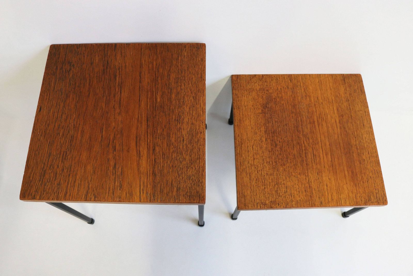Mid Century Teak Metal Nestingtables Minimalistic Perforated Iron Sidetables Magazine Table Retro 1960 Design Cees Braakman Pastoe Style photo Furniture