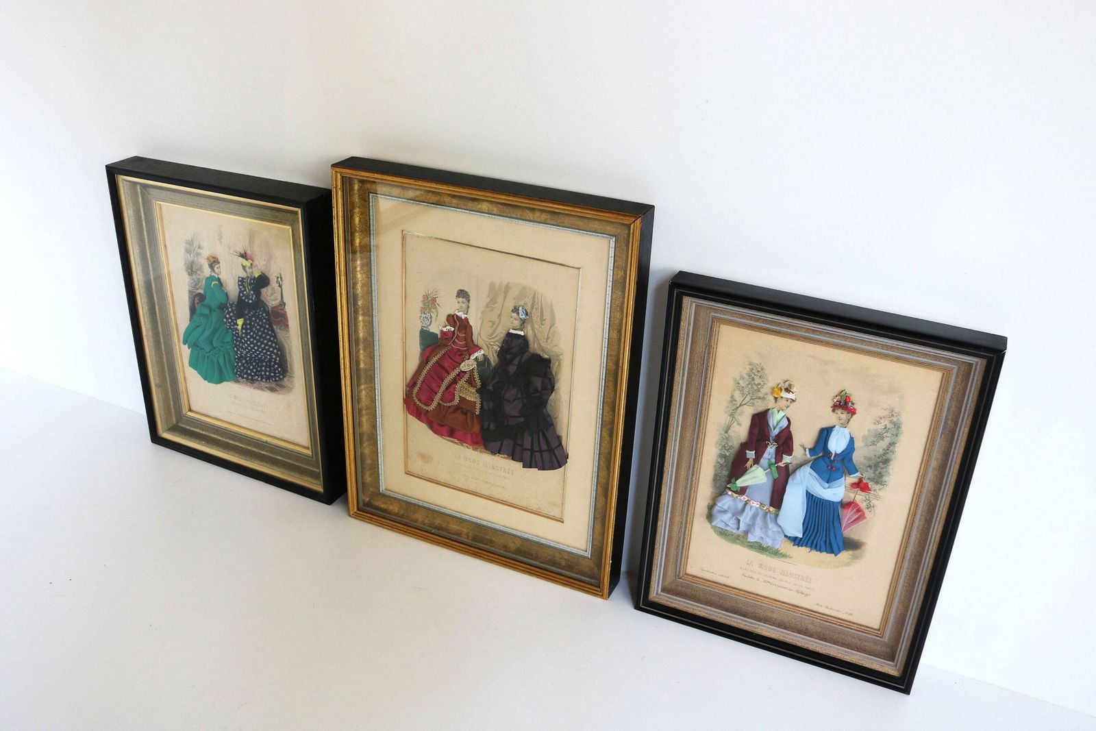 photo furniture Decorative Antique French La Mode Illustree Paris Fabric Embellished Victorian 3d Shadow Box Dress Fashion Print Ladies Romantic