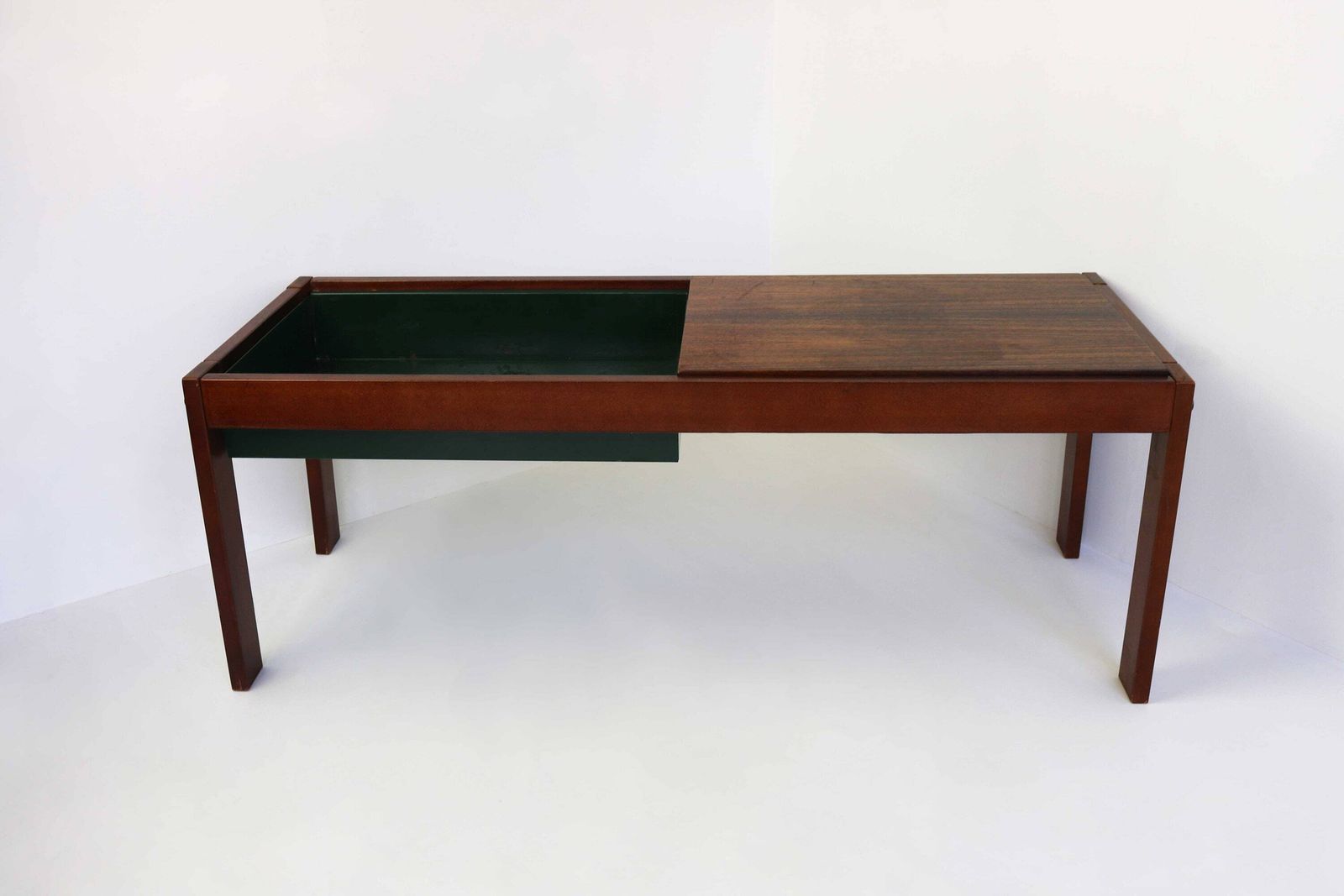 Jaren 1960 Danish Modern Houten Salontafel Met Metalen Plantenbak – Vintage Rechthoekige Lage Bijzettafel Voor Kamerplanten, Mid Century photo 562.0