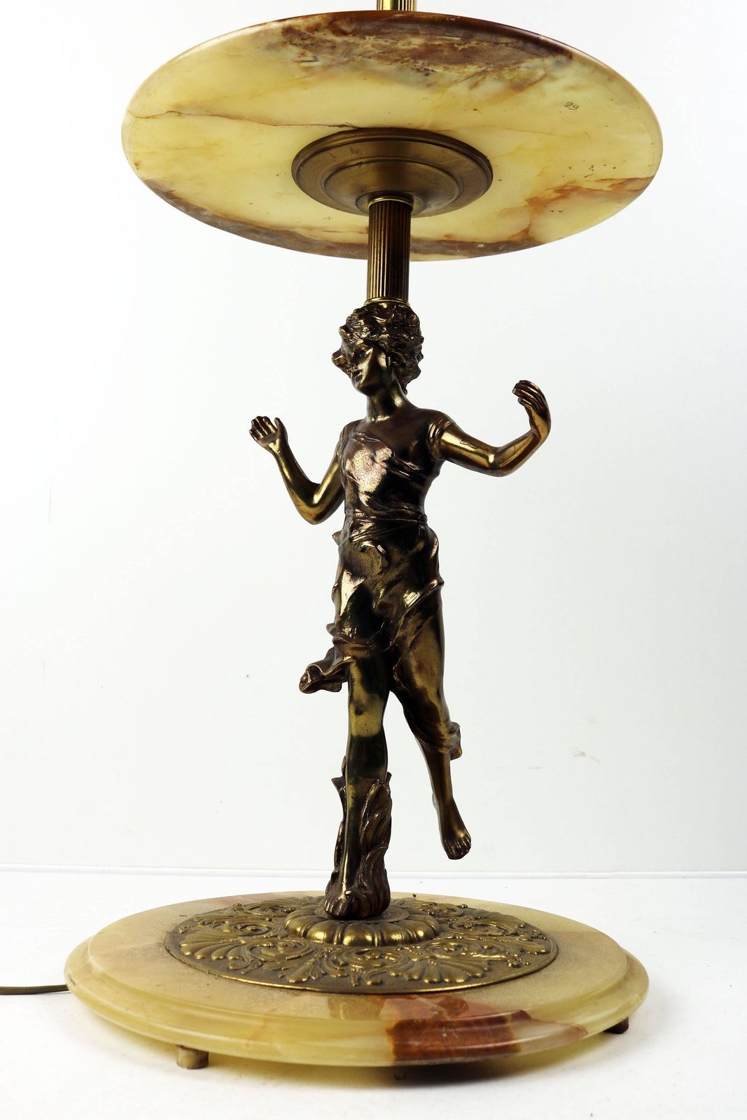 Midcentury Antique Italian Ornate Brass Onyx Sidetable Floor Light Figurine Classic Hollywood Regency Decorative photo for sale