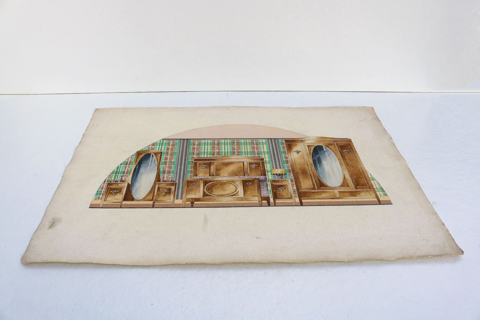 Art Deco Aquareltekening, Meubelontwerper, Meubelmakerij L'art Mobilier In Brugge, Handgemaakt, Ca. 1920–1930 photo 355.0