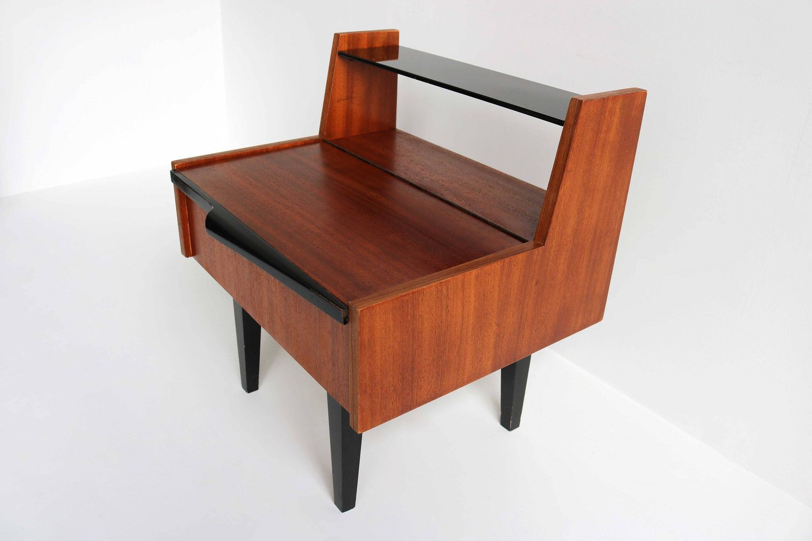 Midcentury Modern Teak Black Legs Valve Scandinavian 60 S Nightstand Danish Bedside Table Side Table End Table 1950 Retro photo for sale