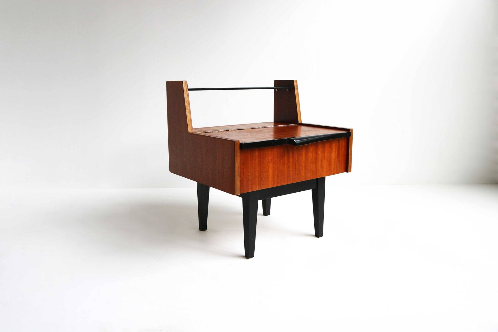 Midcentury Modern Teak Black Legs Valve Scandinavian 60 S Nightstand Danish Bedside Table Side Table End Table 1950 Retro photo buy