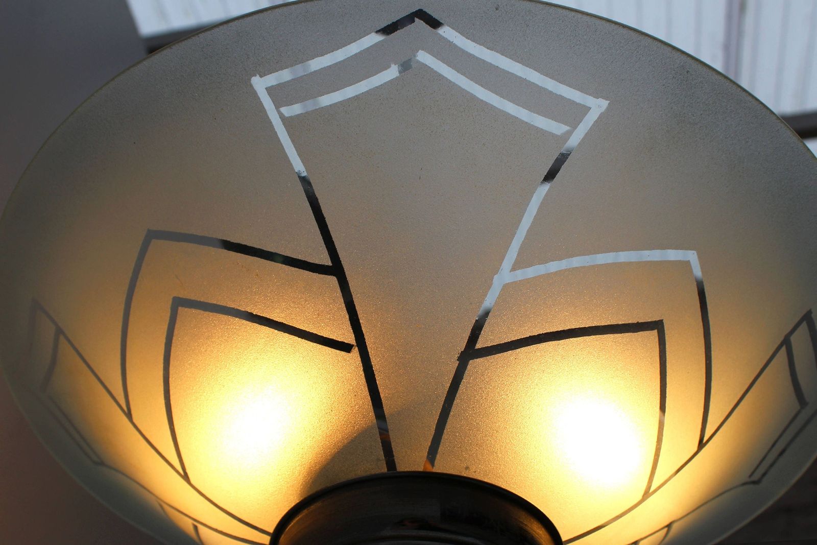 Authentic Chrome Artdeco Pendant Art Deco Iridescent Ice Glass Shade 1920 Frosted Ceiling Light Chandelier Lamp Mat 1930 Design Chrome photo buy