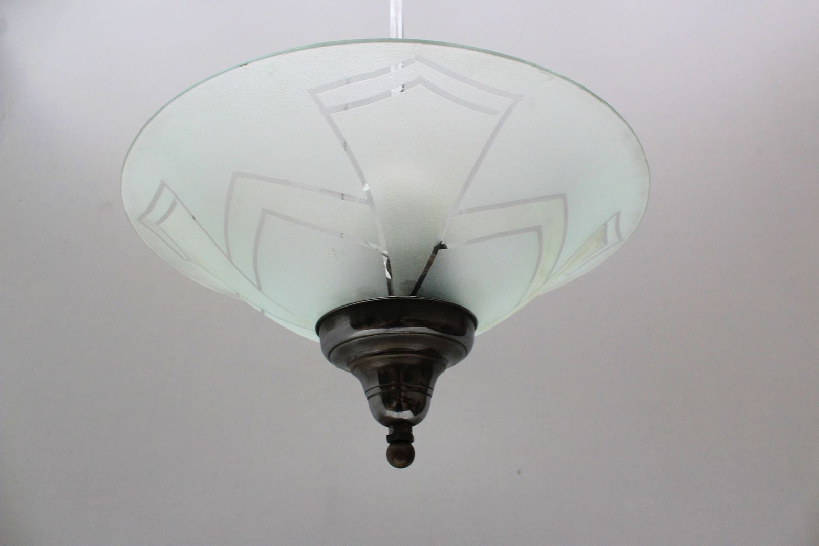 Authentic Chrome Artdeco Pendant Art Deco Iridescent Ice Glass Shade 1920 Frosted Ceiling Light Chandelier Lamp Mat 1930 Design Chrome photo vintage