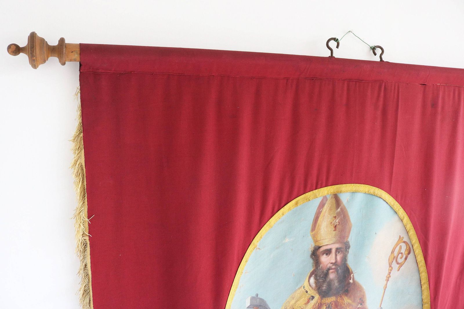 Double Flag Of St. Eligius And Lamb Of God Little Jesus Agnus Dei Antique Fabric Church Banner Eloi Eloy Hand Painted Procession / Altar photo vintage