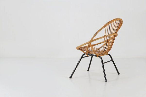 Mid Century Rattan Childrens Lounge Chair, The Netherlands, 1960s photo vintage