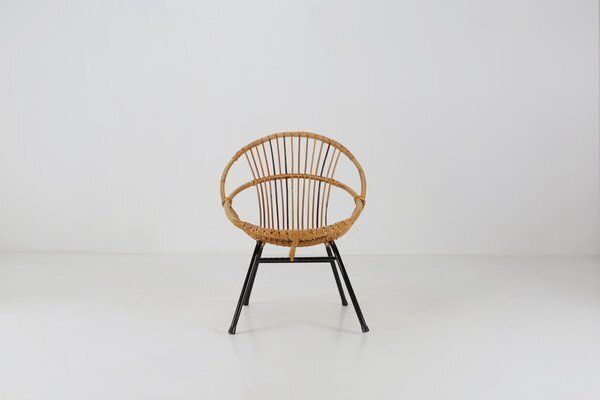 photo for sale Mid Century Rattan Childrens Lounge Chair, The Netherlands, 1960s