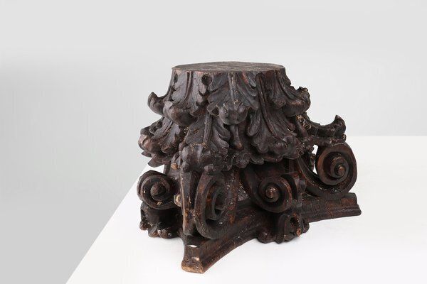 Antique Hand Carved Corinthian Column Ornament, France, 18th Century photo vintage