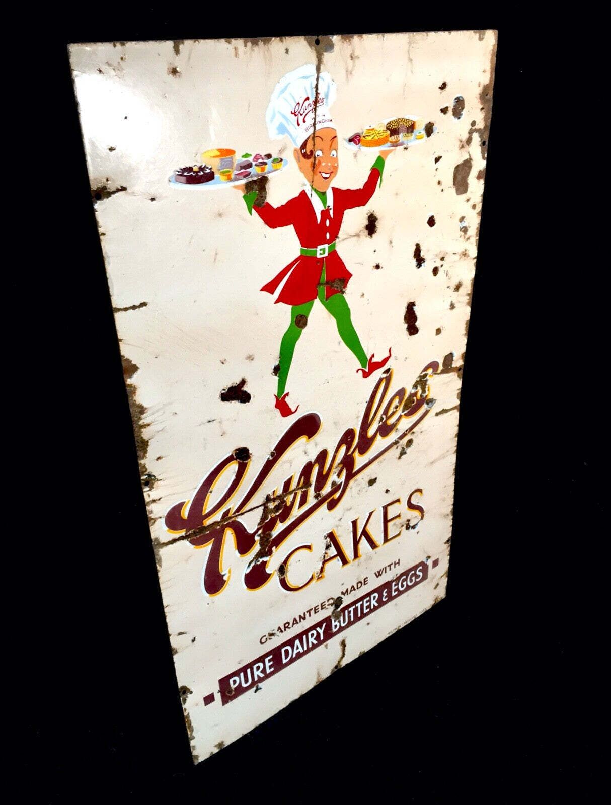 Antique Advertising   Early 20th Century Pictorial Enamel Sign For Kunzles Cakes photo furniture