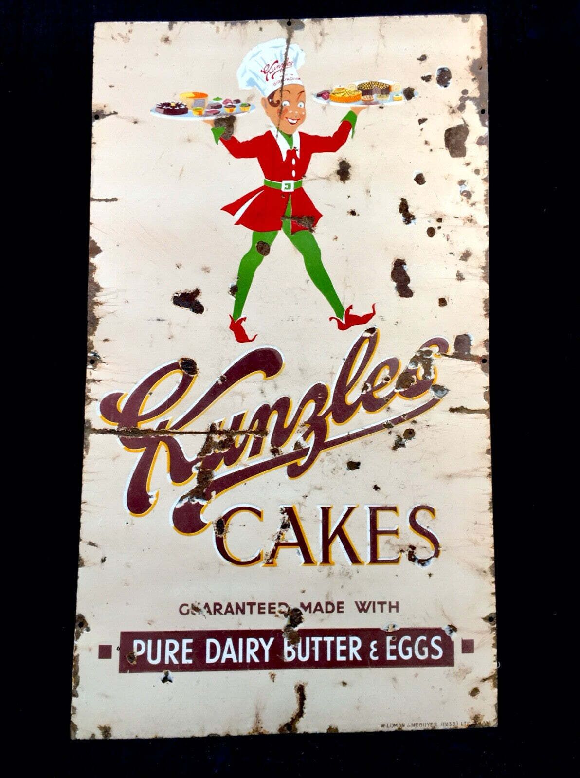 Antique Advertising   Early 20th Century Pictorial Enamel Sign For Kunzles Cakes photo for sale