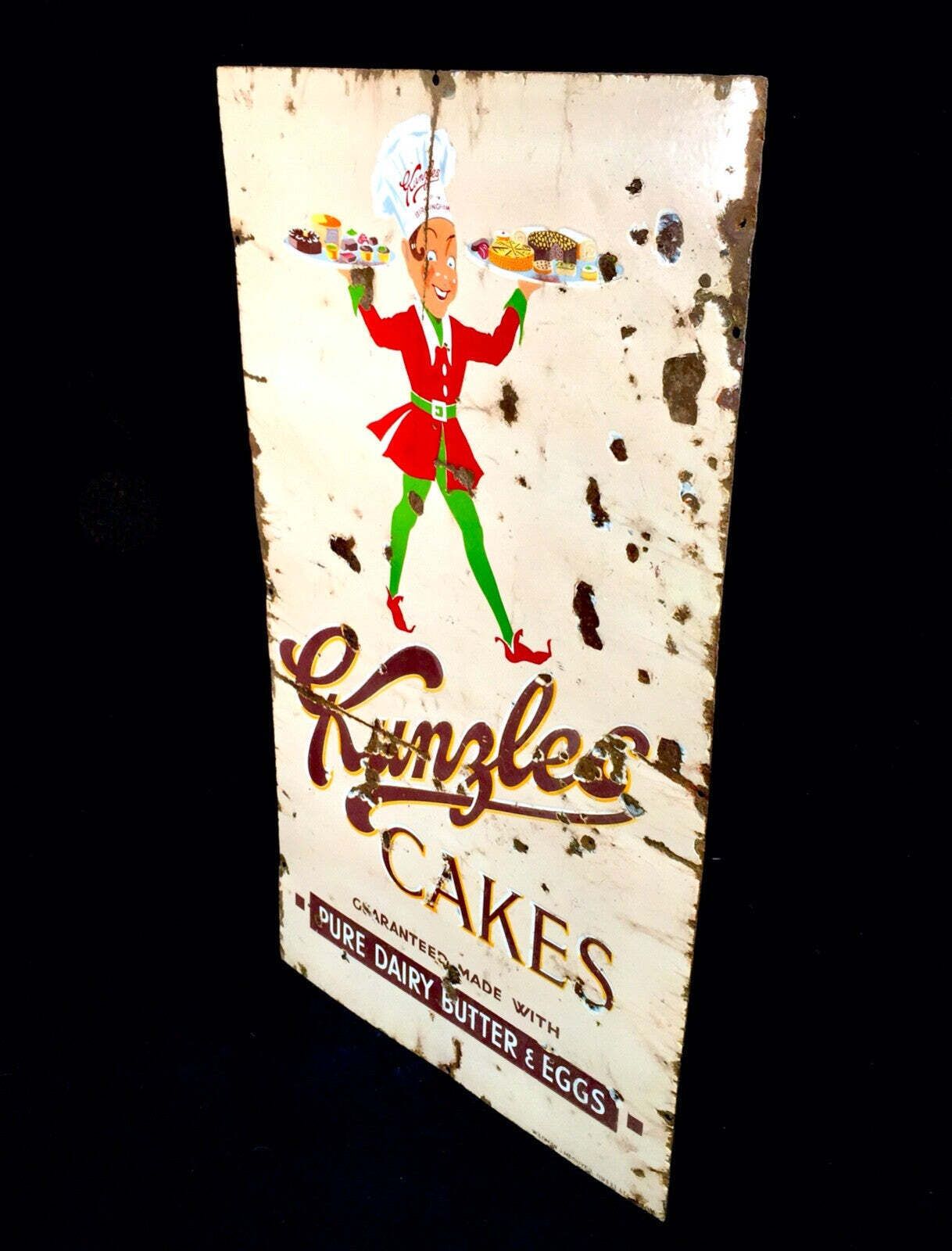 Antique Advertising   Early 20th Century Pictorial Enamel Sign For Kunzles Cakes photo Art