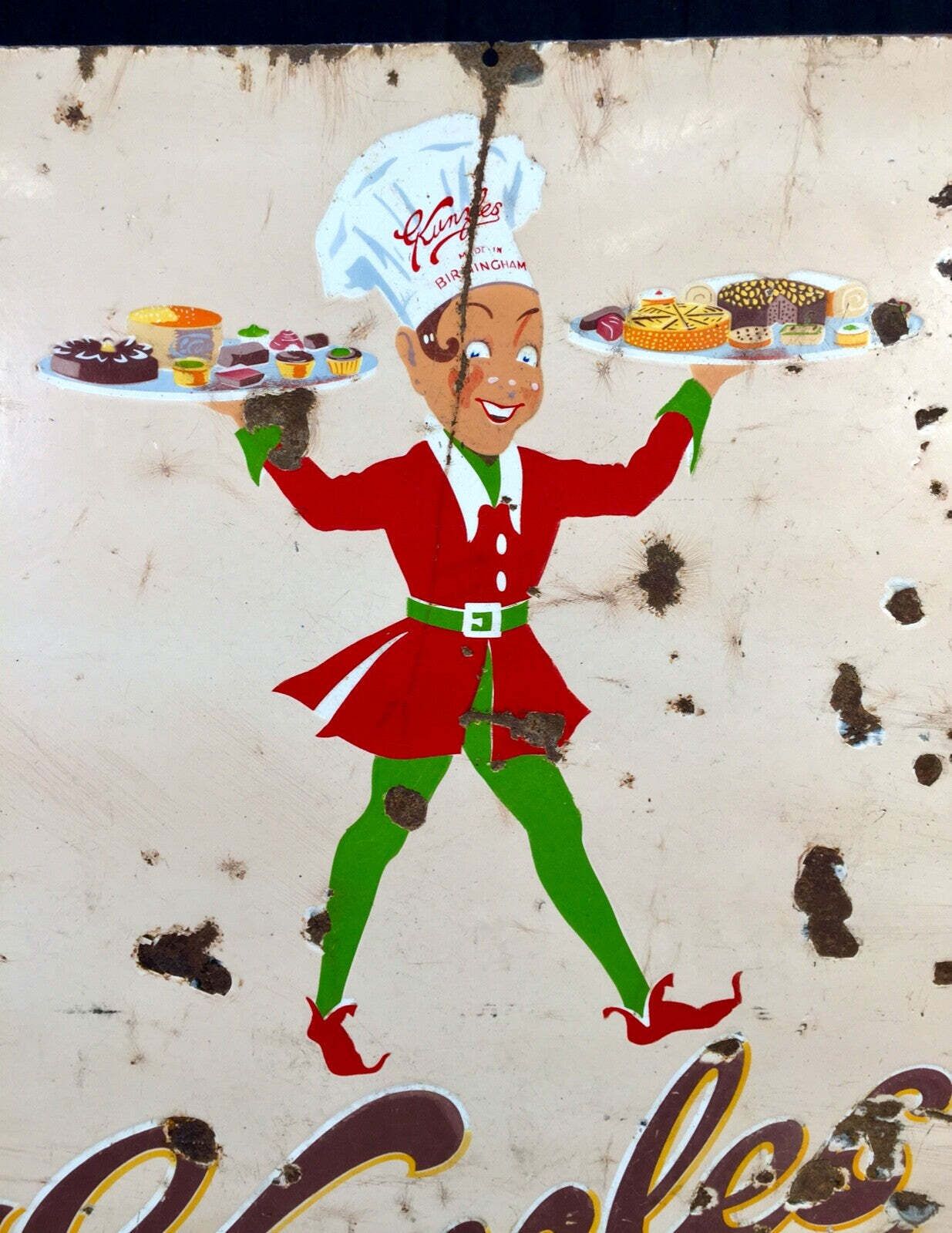Antique Advertising   Early 20th Century Pictorial Enamel Sign For Kunzles Cakes photo vintage