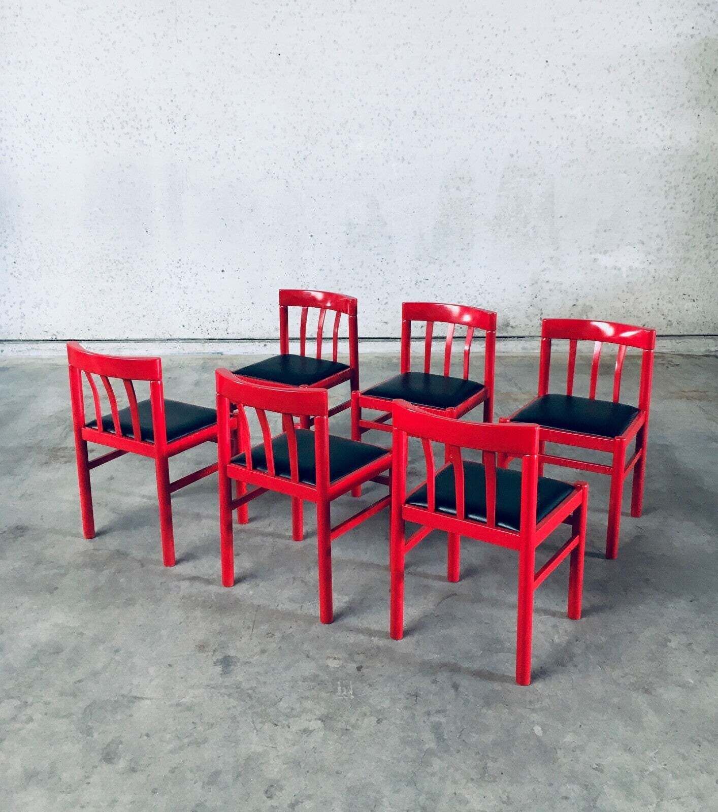 Midcentury Modern Design Red Dining Chair Set, 1960's Belgium photo buy