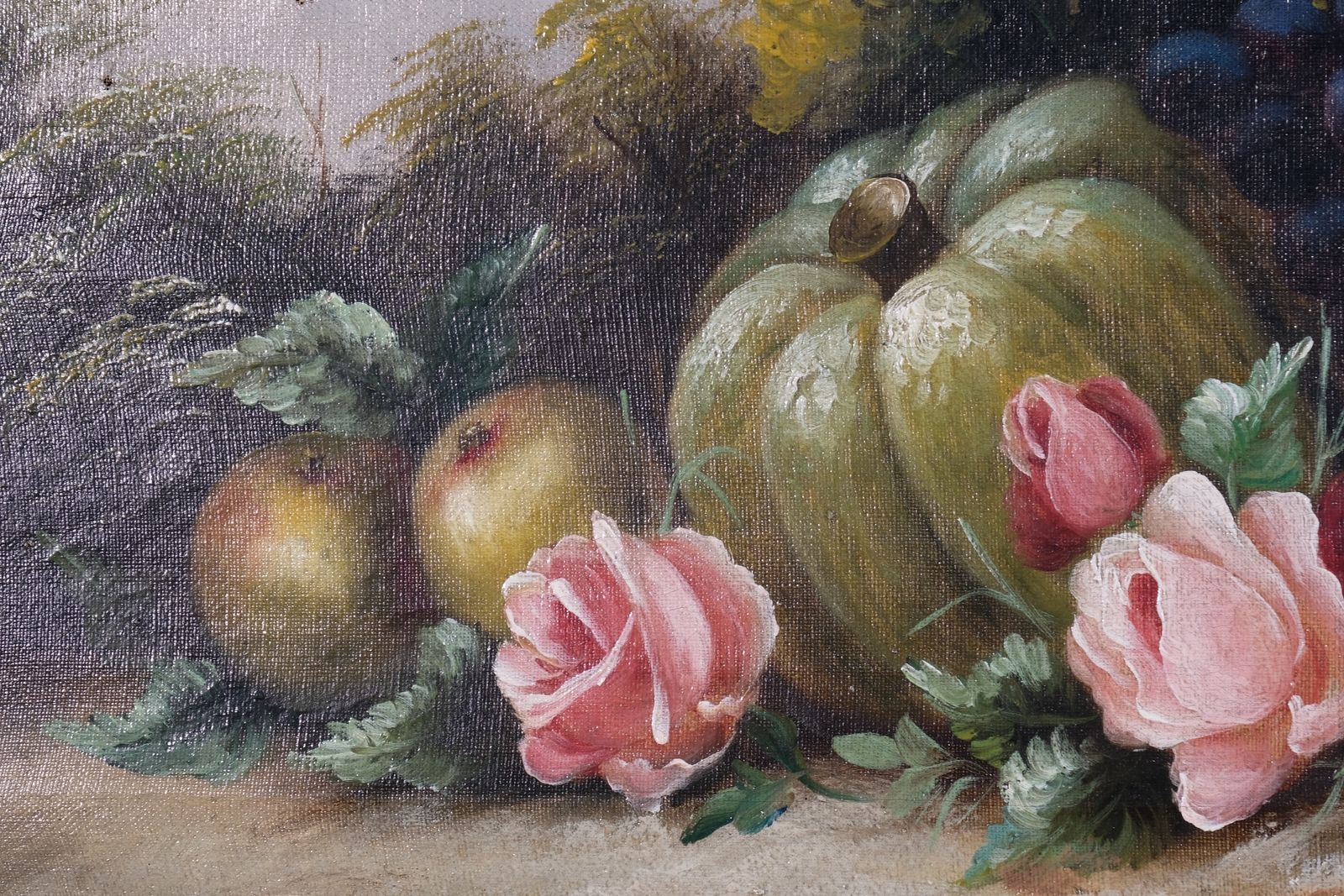 photo buy Still Life Oil Painting Of Fruit Flowers And A Blue Tit   Circa 1880s