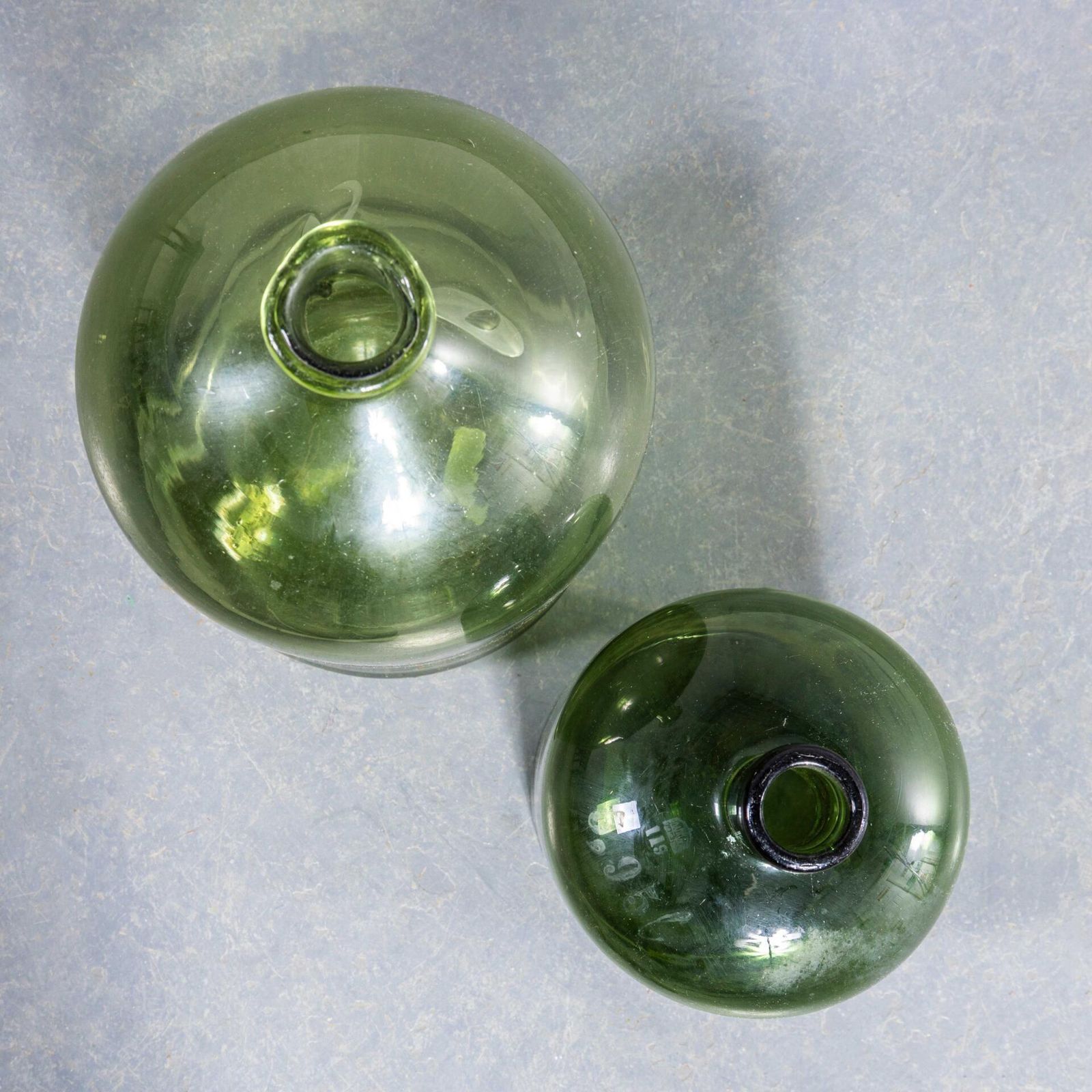 Vintage French Dark Green & Green Glass Demijohns – Pair photo 174.0