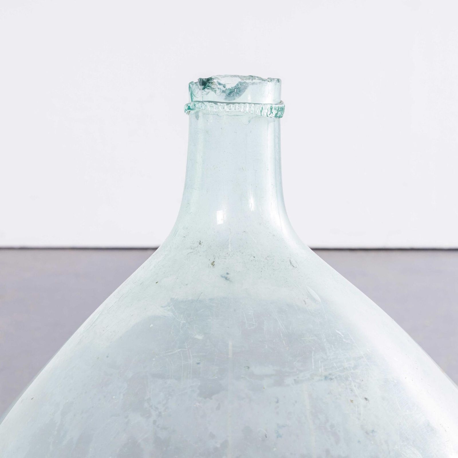 Vintage French Round Clear Blue & Green Glass Demijohns – Pair photo for sale
