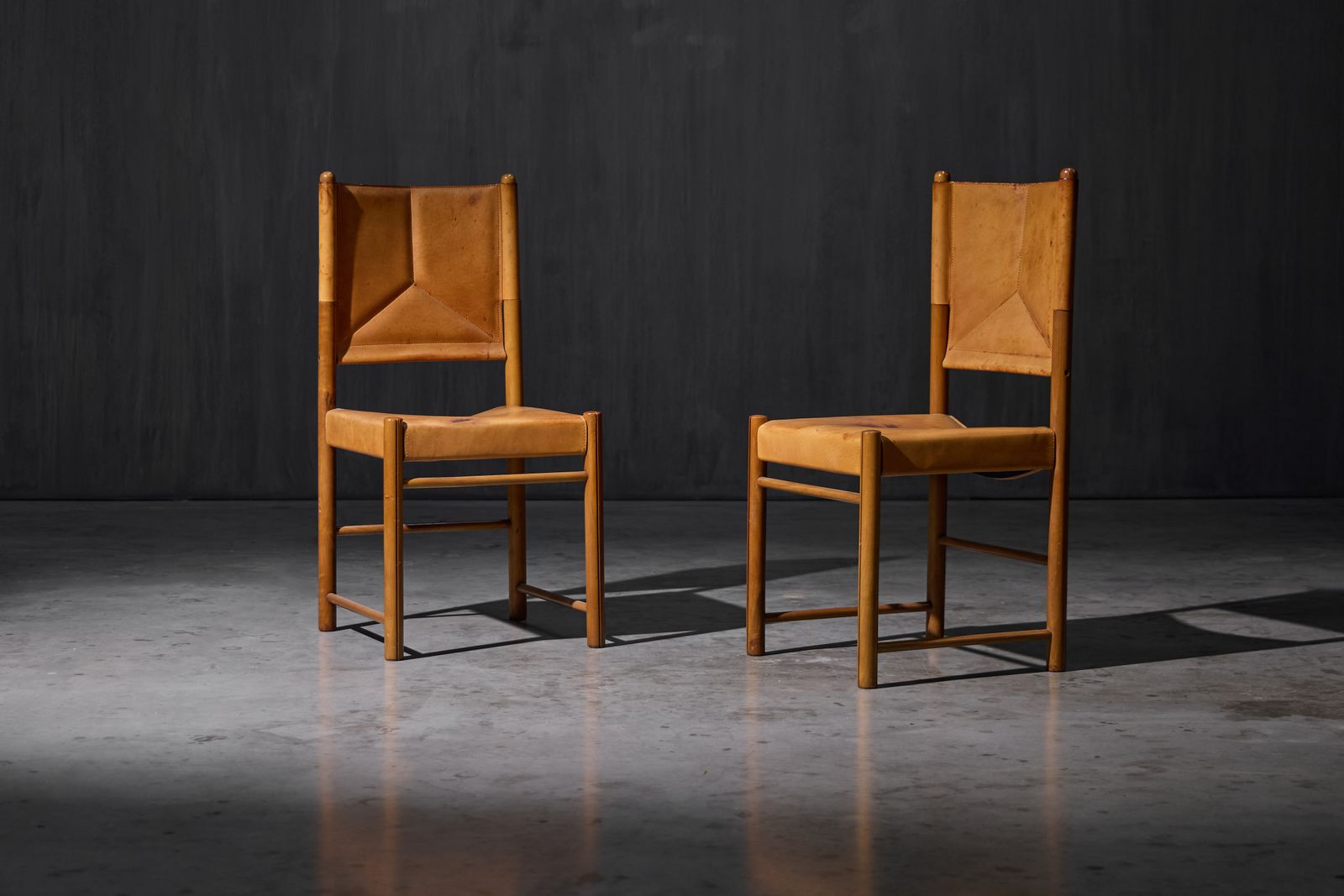 Cognac Leather Dining Chairs, Italy, 1960s