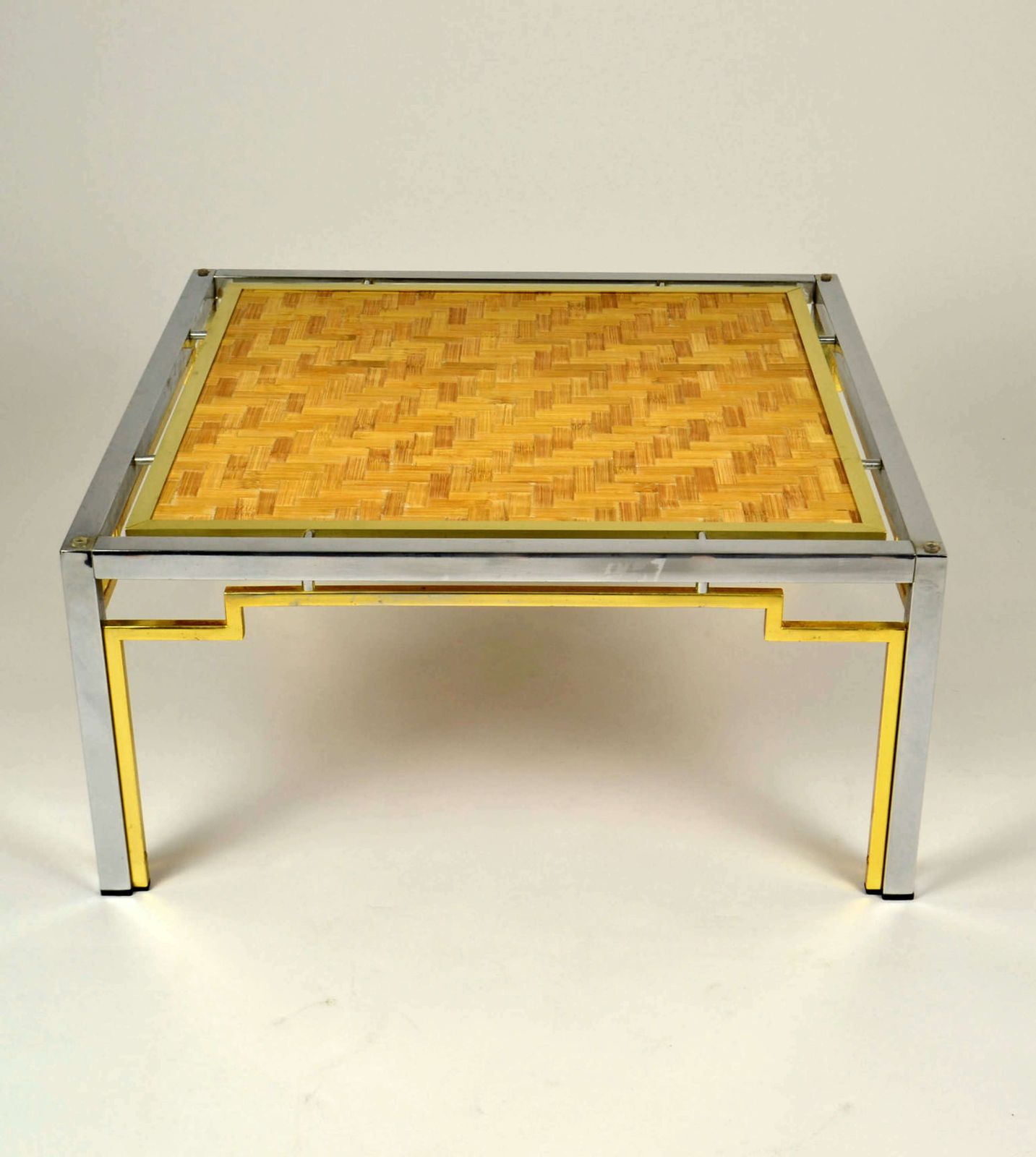 Pair Of Italian Coffee Tables Bamboo Top, Chrome & Gilded Brass Frame photo Furniture
