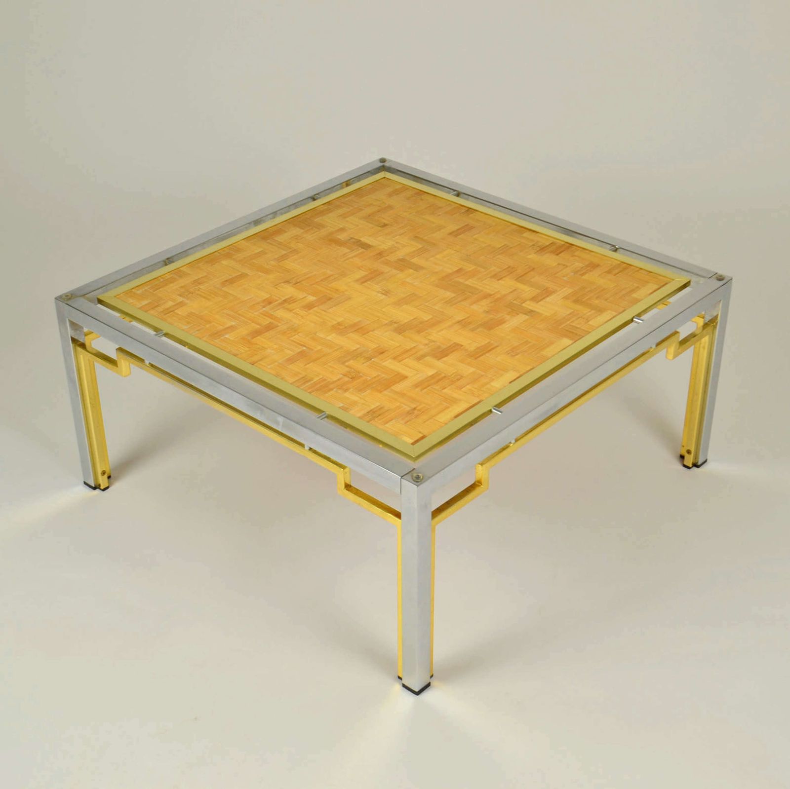 Pair Of Italian Coffee Tables Bamboo Top, Chrome & Gilded Brass Frame photo buy