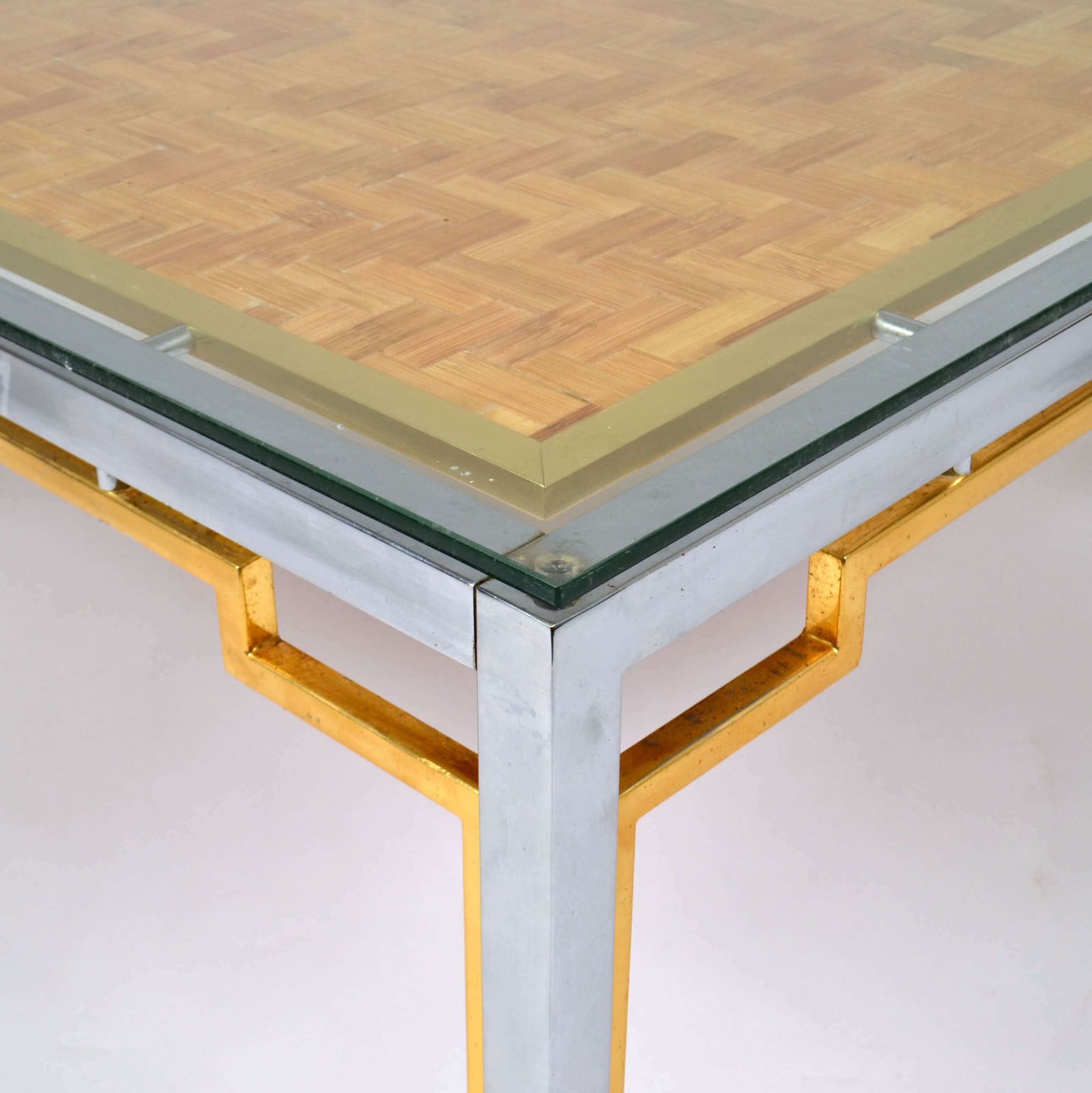 photo furniture Pair Of Italian Coffee Tables Bamboo Top, Chrome & Gilded Brass Frame