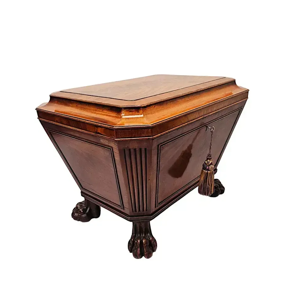 A Very Fine Early 19th Century Irish Sarcophagus Shaped Cellarette Or Wine Cooler On Paw Foot photo furniture