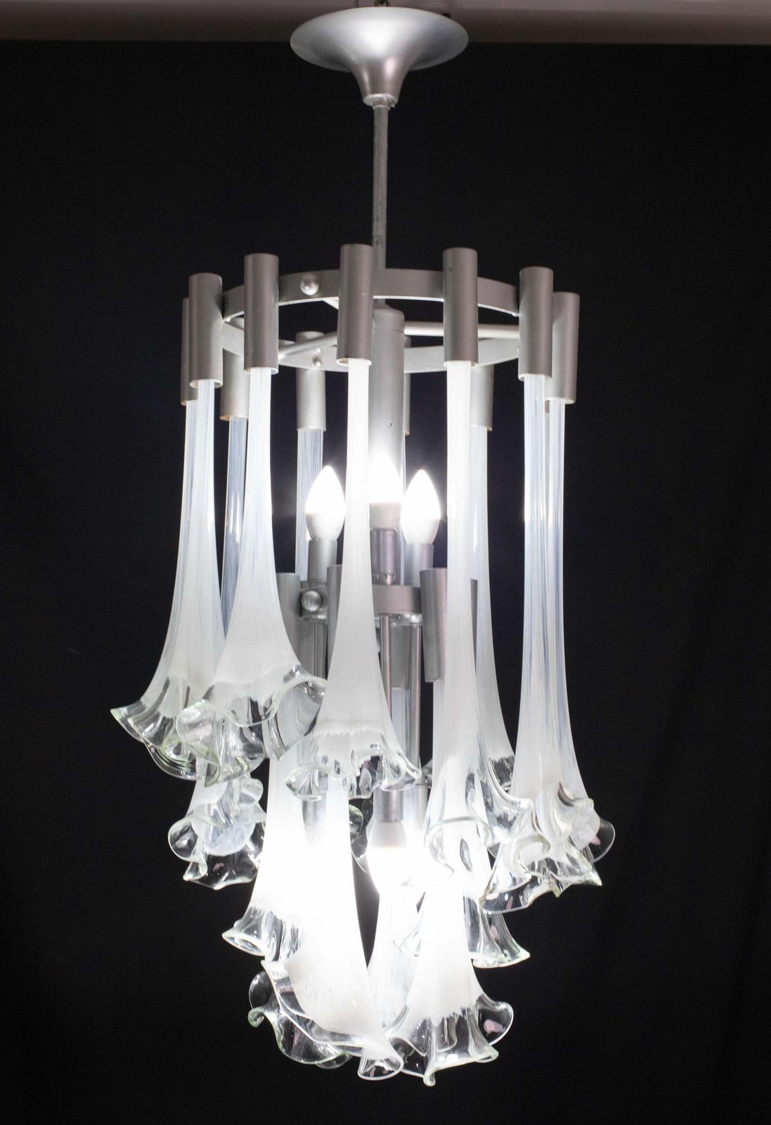 Great Design Murano Glass White Chandelier “Calle” By Venini, 1970 photo Lighting