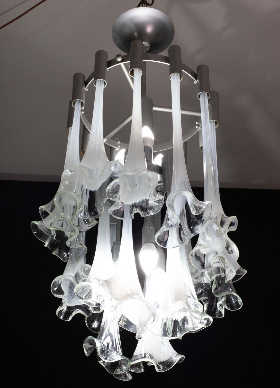 Great Design Murano Glass White Chandelier “Calle” By Venini, 1970 photo vinterior