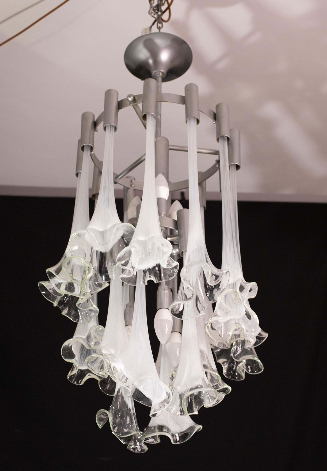 photo buy Great Design Murano Glass White Chandelier “Calle” By Venini, 1970