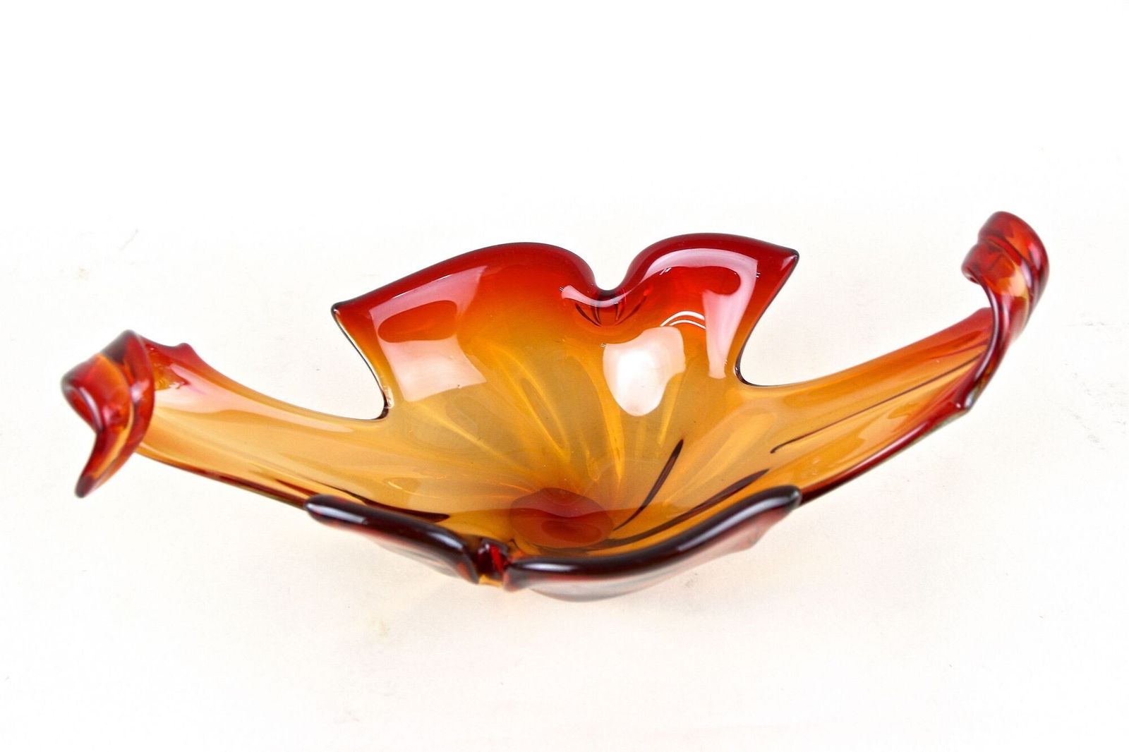 photo for sale Mid Century Murano Sommerso Glass Bowl   Red/ Orange Tones, Italy Ca. 1960